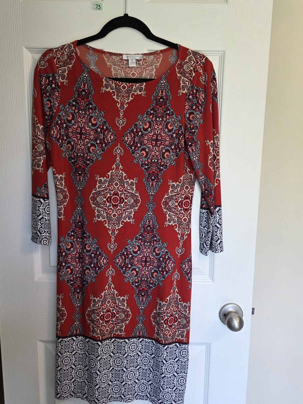 London Times Red Patterned Midi Dress